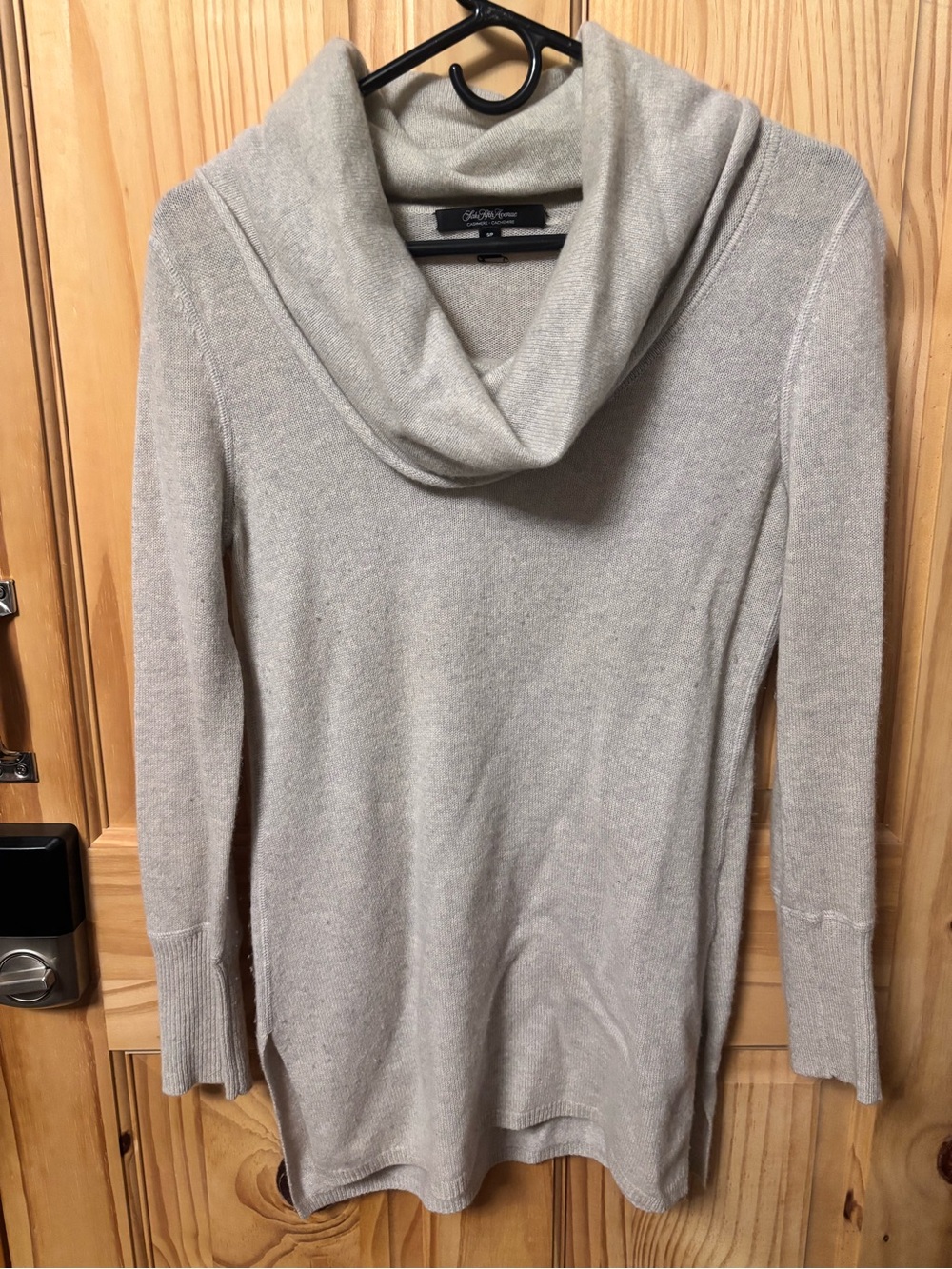 Saks Fifth Avenue 100% Cashmere Cowl Neck Tunic Sweater Womens S Beige Oatmeal